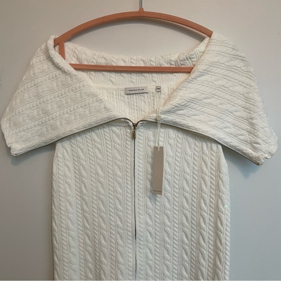 OFF THE SHOULDER CABLE SHORT SLEEVE CARDIGAN IN CHALK - Picture 6 of 8